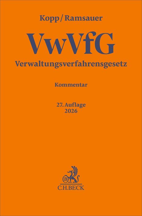 Text: "Kopp/Ramsauer VwVfG Verwaltungsverfahrensgesetz Kommentar 27. Auflage 2026" auf orangefarbenem Hintergrund.