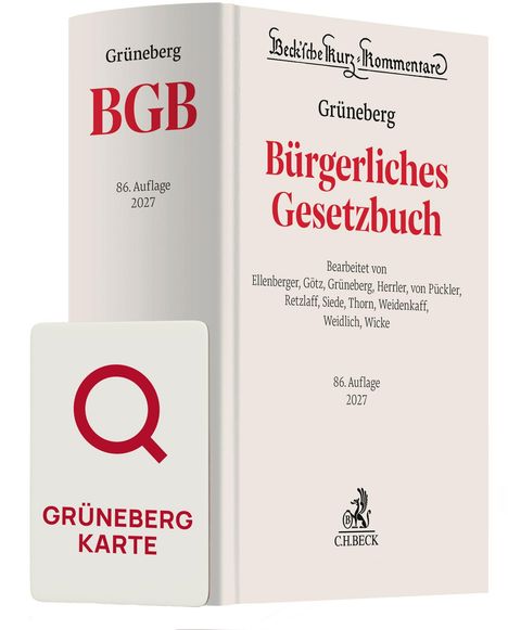 Grüneberg BGB 2027. "Bürgerliches Gesetzbuch" in Rot. Karte mit rotem Q und "GRÜNEBERG KARTE".