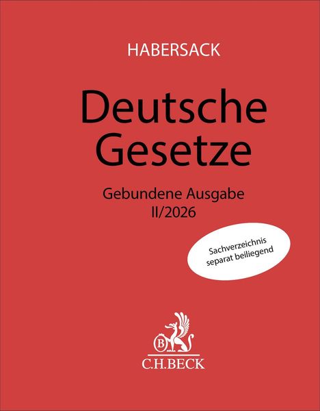 HABERSACK, Deutsche Gesetze, Gebundene Ausgabe II/2026. Sachverzeichnis separat beiliegend. Roter Hintergrund mit Logo.