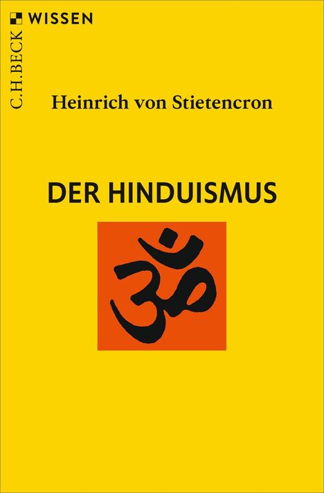 "Der Hinduismus" von Heinrich von Stietencron. Gelber Hintergrund, zentrales Symbol "Om" in Schwarz auf Orange.