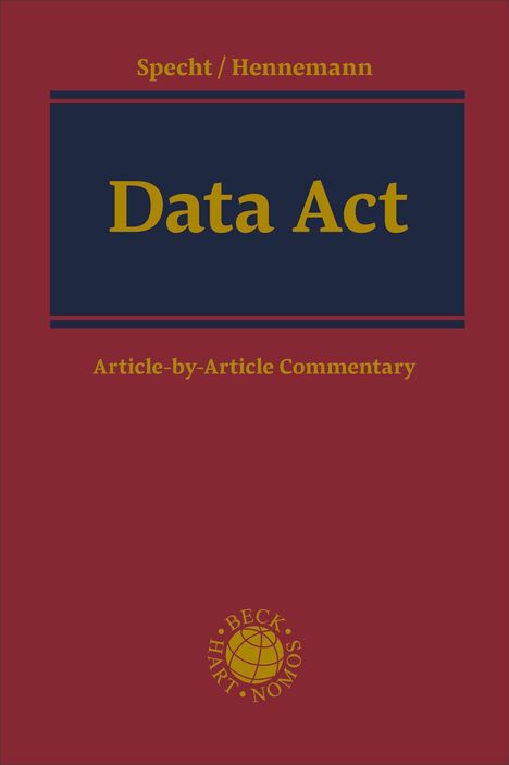 "Data Act" in großer gelber Schrift auf dunkelblauem Hintergrund, Namen oben, Kommentartext unten, roter Hintergrund, gelbes Logo.