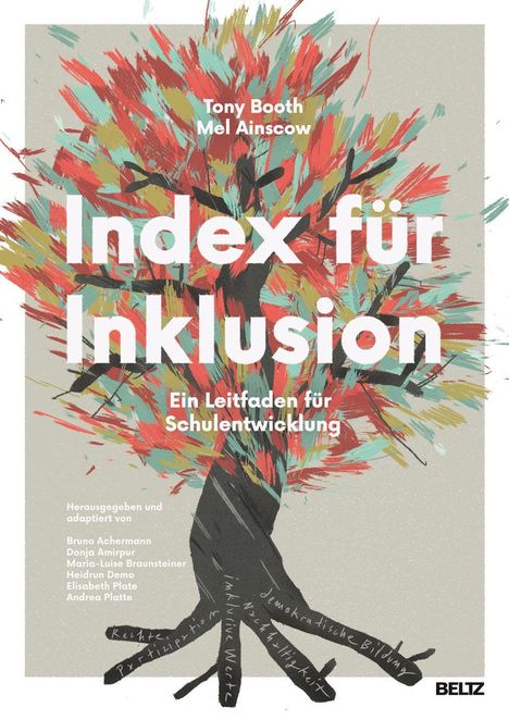 "Index für Inklusion. Ein Leitfaden für Schulentwicklung" vor buntem Baum; Namensnennungen: Tony Booth, Mel Ainscow.