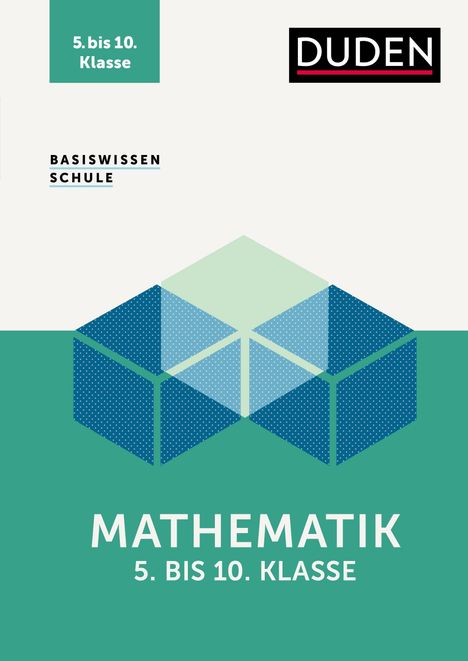 "Mathematik 5. bis 10. Klasse", grüne Illustration mit geometrischen Formen und "Duden"-Logo.