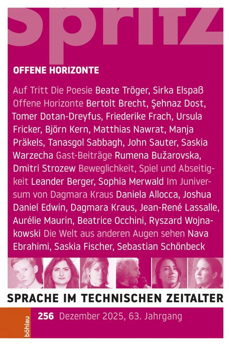 "Sprache im technischen Zeitalter", Ausgabe 256, Dezember 2025, 63. Jahrgang. Fotos von sechs Personen nebeneinander angeordnet.