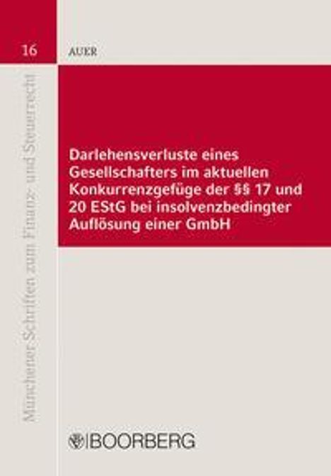 Florian Auer: Darlehensverluste eines Gesellschafters im aktuellen Konkurrenzgefüge der §§ 17 und 20 EStG bei insolvenzbedingter Auflösung einer GmbH, Buch