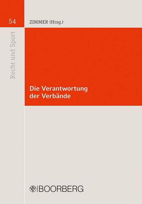 Oben: "ZIMMER (Hrsg.)", "Die Verantwortung der Verbände". Links: "Recht und Sport". Unten: "BOORBERG".