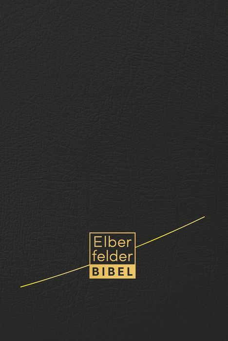 Text: "Elberfelder Bibel" in einem gelben Quadrat auf schwarzem, lederartigem Hintergrund.