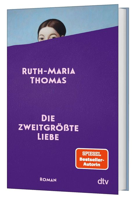 "Ruth-Maria Thomas - Die zweitgrößte Liebe" auf lila Hintergrund. Oben ein Frauengesicht; rotes Logo: "Spiegel Bestseller-Autorin".