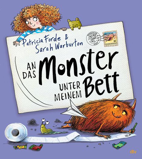 „An das Monster unter meinem Bett“ steht in großer, verspielter Schrift. Eine Illustration zeigt ein zotteliges Monster.