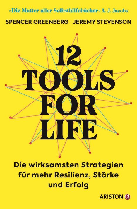 „12 Tools for Life“ in großer, schwarzer Schrift auf gelbem Hintergrund mit geometrischem Muster.