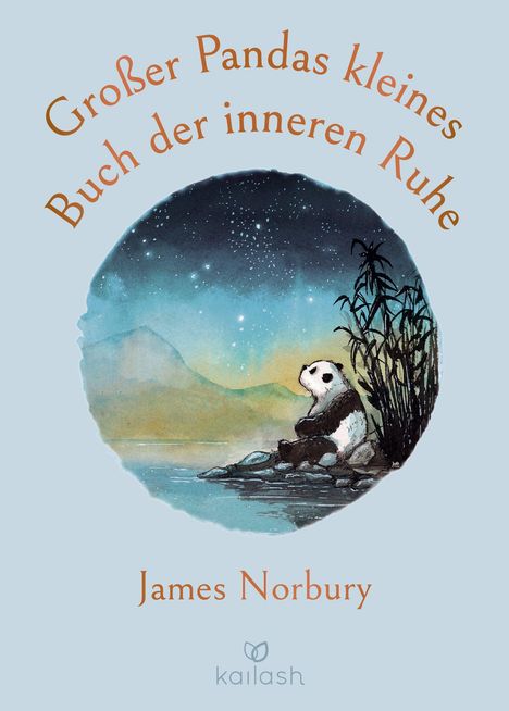 „Großer Pandas kleines Buch der inneren Ruhe“ oben, „James Norbury“ unten. Illustration: Panda betrachtet nächtlichen Himmel.