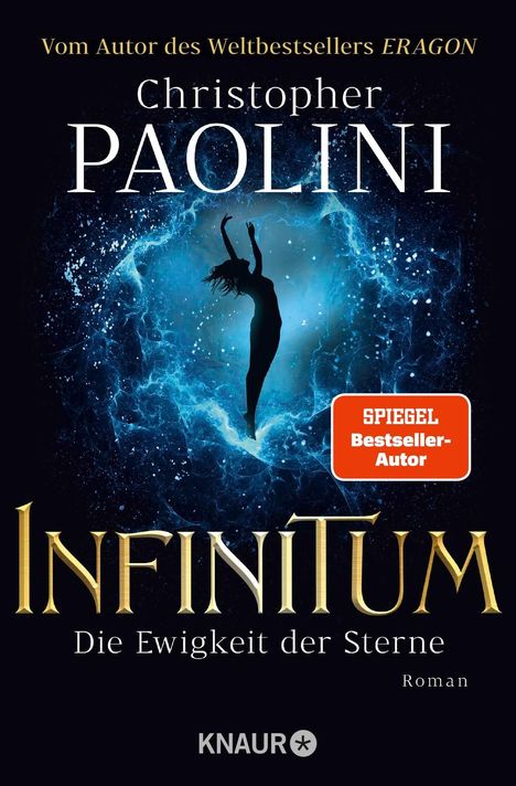 Text: "Vom Autor des Weltbestsellers ERAGON", "Christopher Paolini", "INFINITUM", "Die Ewigkeit der Sterne", "Roman". Silhouette vor blauem Nebel.