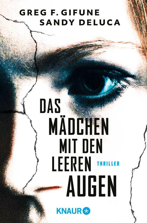 Buchtitel: „Das Mädchen mit den leeren Augen“. Autoren: Greg F. Gifune, Sandy DeLuca. Logo: Knaur. Nahaufnahme eines Auges.