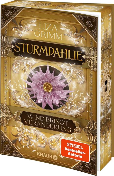 "STURMDAHLIE", "Wind bringt Veränderung". Goldene Verzierungen, violette Blume, "SPIEGEL Bestseller-Autorin".