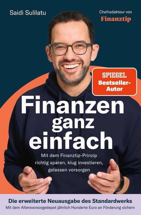 Titel: "Finanzen ganz einfach". Text: "SPIGEL Bestseller-Autor", "Saidi Sulilatu". Mann lächelt mit Brille und Bart.