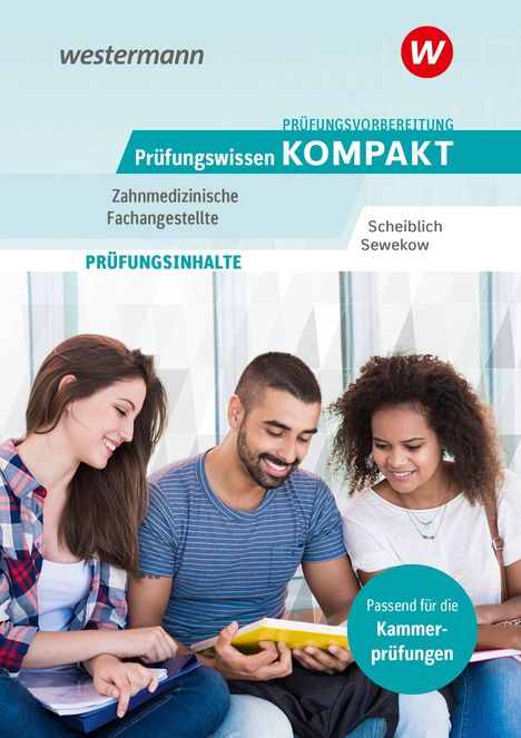 Titel oben: "Prüfungswissen KOMPAKT". Darunter drei junge Menschen, die zusammen einen Ordner betrachten.