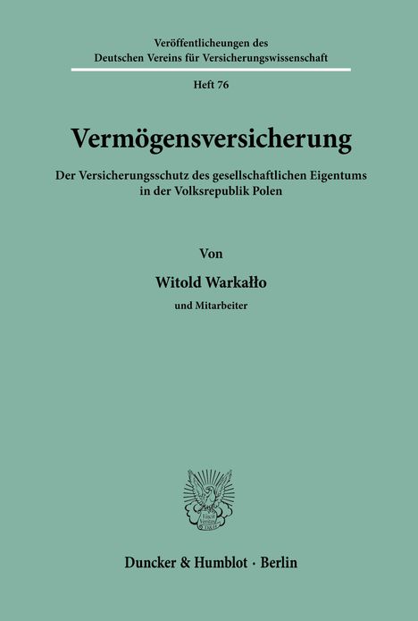 Witold Warka¿¿o: Vermögensversicherung., Buch