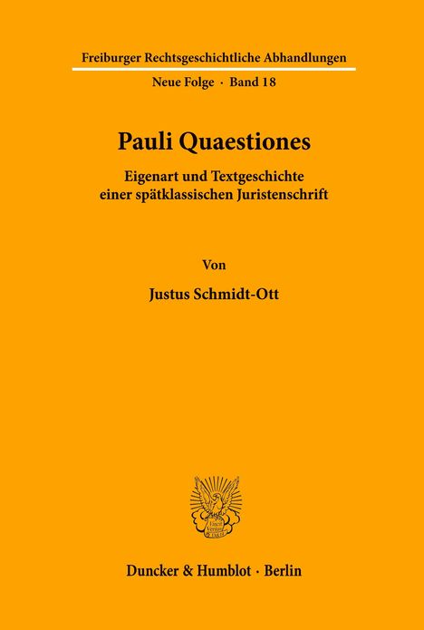 Justus Schmidt-Ott: Pauli Quaestiones., Buch