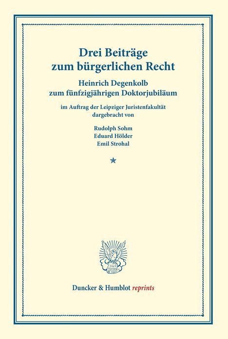 Rudolph Sohm: Drei Beiträge zum bürgerlichen Recht, Buch