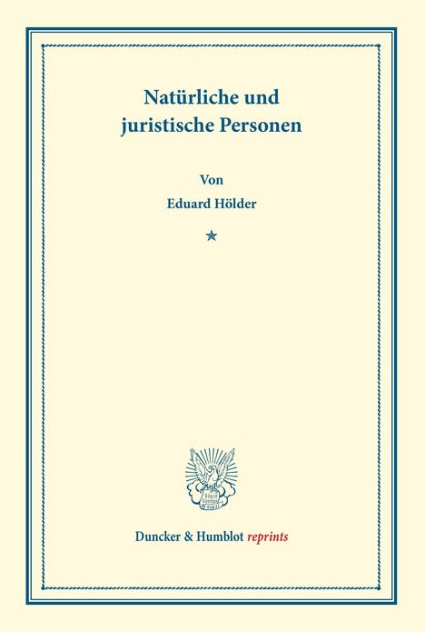 Eduard Hölder: Natürliche und juristische Personen, Buch