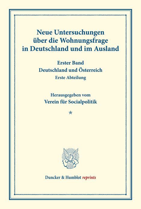 /: Neue Untersuchungen über die Wohnungsfrage in Deutschland und im Ausland., Buch