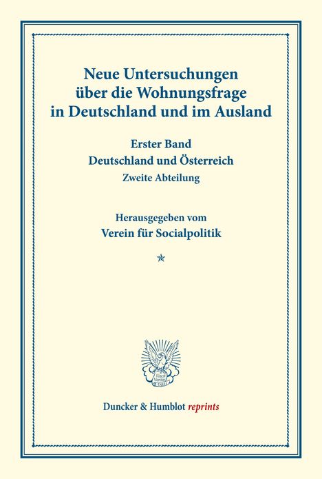 /: Neue Untersuchungen über die Wohnungsfrage in Deutschland und im Ausland., Buch