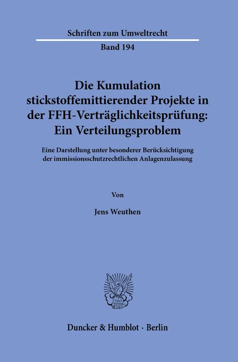 Jens Weuthen: Weuthen, J: Kumulation stickstoffemittierender Projekte in d, Buch