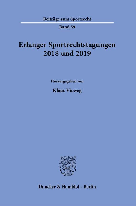 Erlanger Sportrechtstagungen 2018 und 2019., Buch