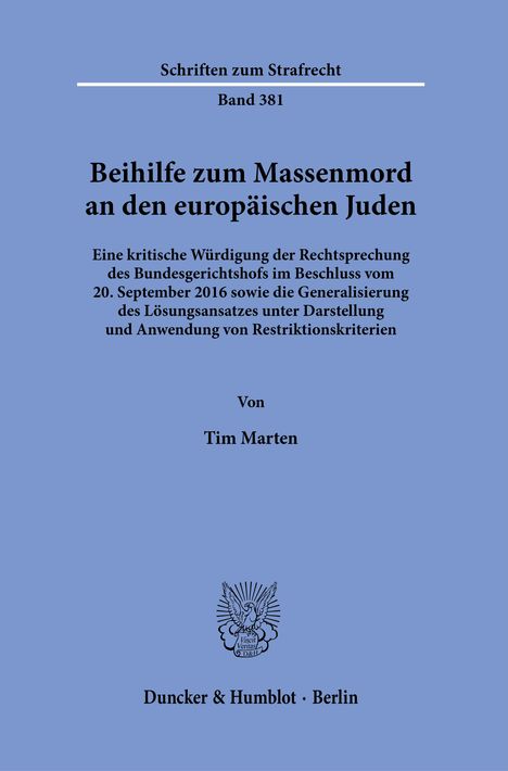 Tim Marten: Marten, T: Beihilfe zum Massenmord an den europäischen Juden, Buch