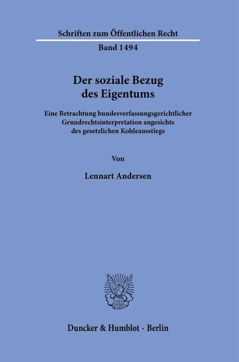 Lennart Andersen: Der soziale Bezug des Eigentums., Buch