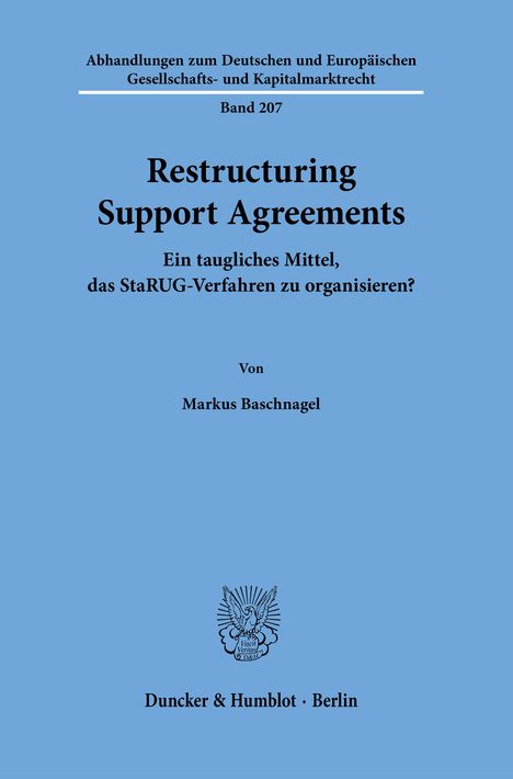Markus Baschnagel: Restructuring Support Agreements., Buch