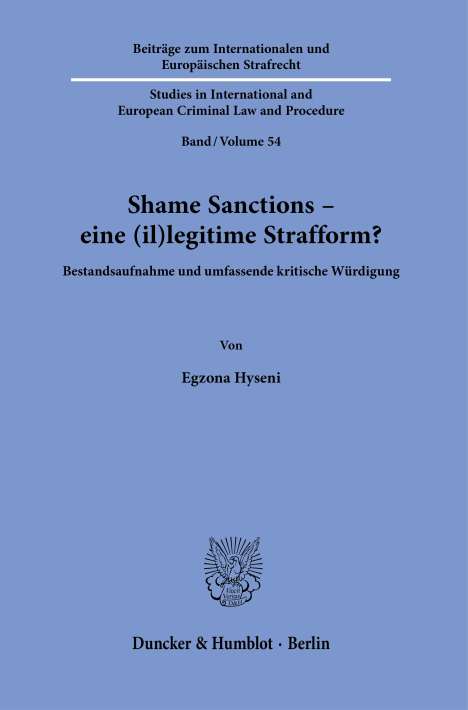 Egzona Hyseni: Shame Sanctions - eine (il)legitime Strafform?, Buch