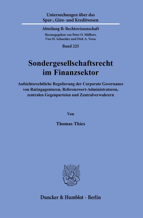 Thomas Thies: Sondergesellschaftsrecht im Finanzsektor., Buch