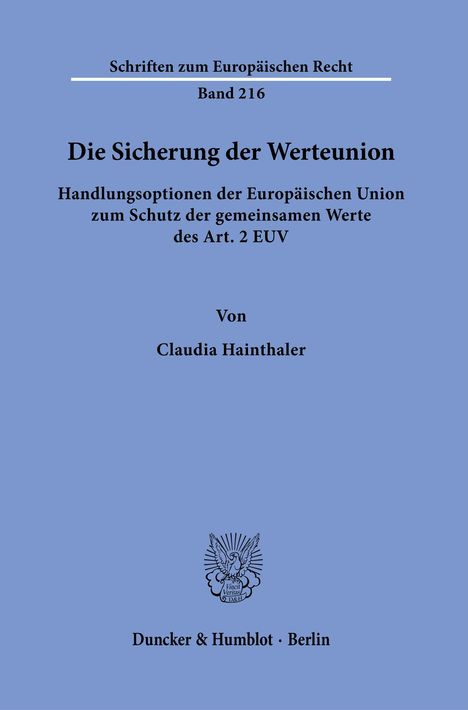 Claudia Hainthaler: Die Sicherung der Werteunion., Buch