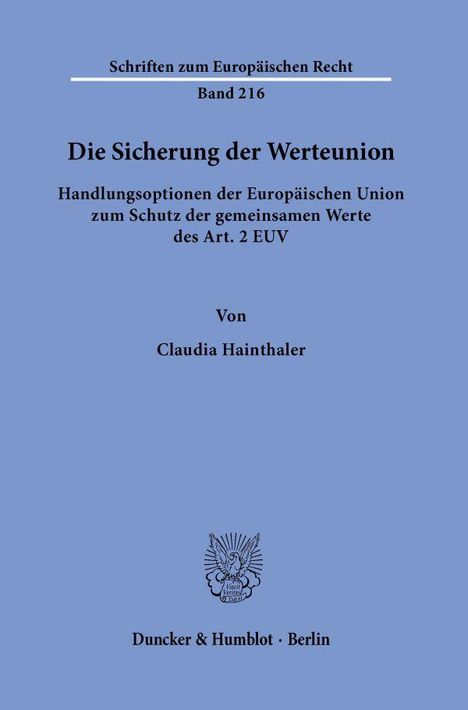 Claudia Hainthaler: Die Sicherung der Werteunion., Buch