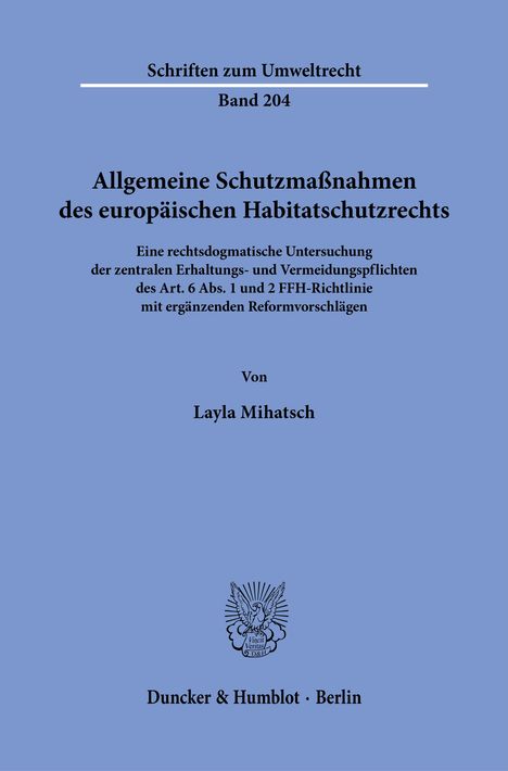 Layla Mihatsch: Allgemeine Schutzmaßnahmen des europäischen Habitatschutzrechts, Buch