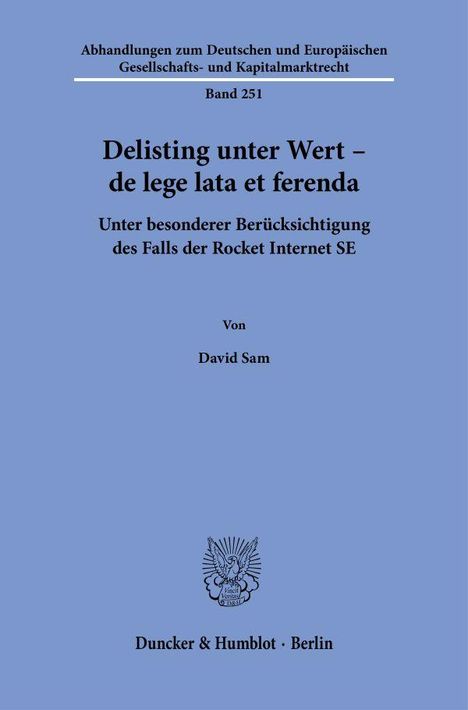 David Sam: Delisting unter Wert - de lege lata et ferenda, Buch