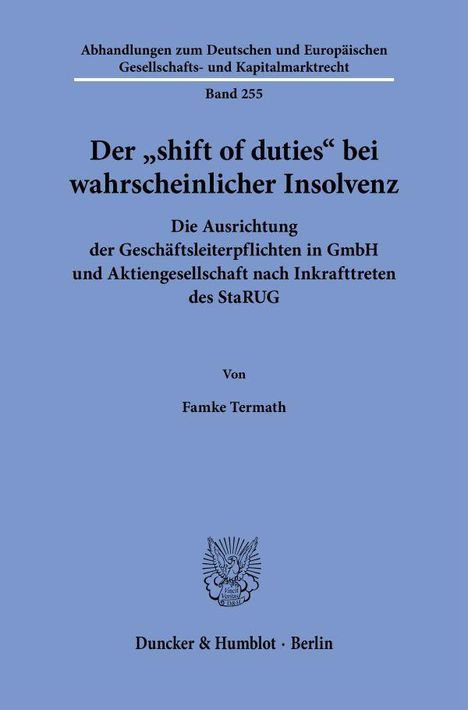 Famke Termath: Der "shift of duties" bei wahrscheinlicher Insolvenz, Buch