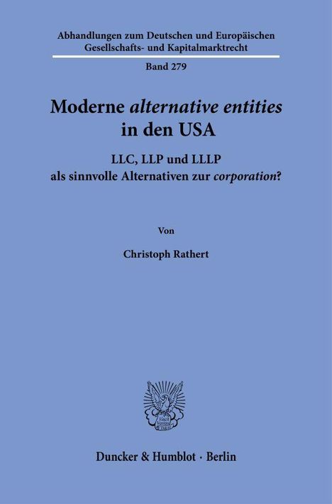 Christoph Rathert: Moderne alternative entities in den USA, Buch