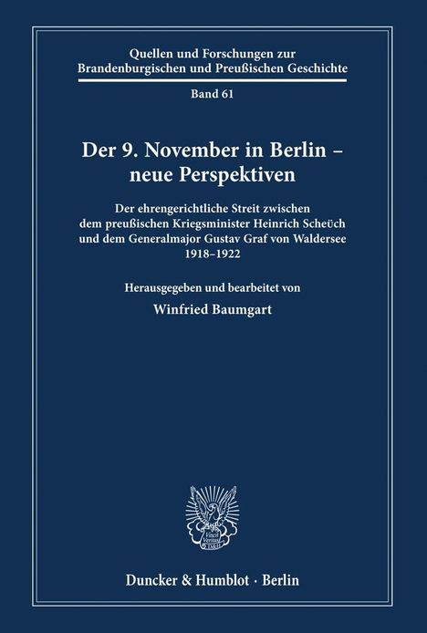 Der 9. November 1918 in Berlin - neue Perspektiven, Buch