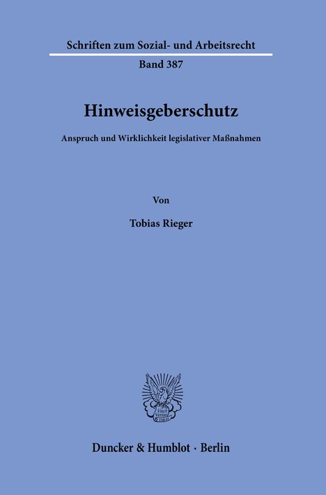 Tobias Rieger: Hinweisgeberschutz, Buch