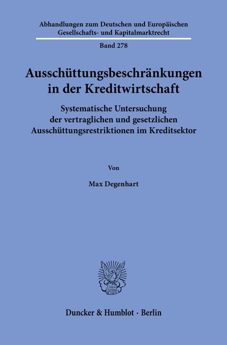 Max Degenhart: Ausschüttungsbeschränkungen in der Kreditwirtschaft, Buch