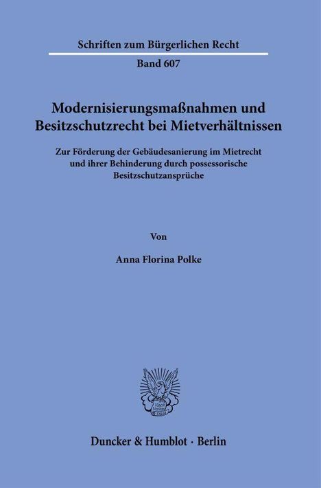 Blaues Buchcover: „Modernisierungsmaßnahmen und Besitzschutzrecht bei Mietverhältnissen“ von Anna Florina Polke.