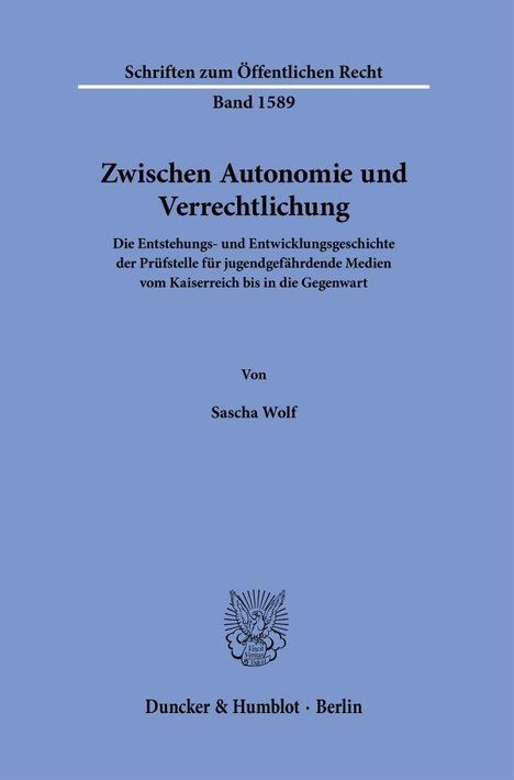 "Zwischen Autonomie und Verrechtlichung" untersucht Prüfstelle für jugendgefährdende Medien. Hellblaues Cover mit Logo unten.