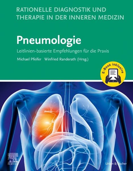 Titel: "Pneumologie", grüne Fläche oben, darunter Darstellung eines Brustkorbs mit beleuchteter Lunge. E-Book-Symbol rechts.