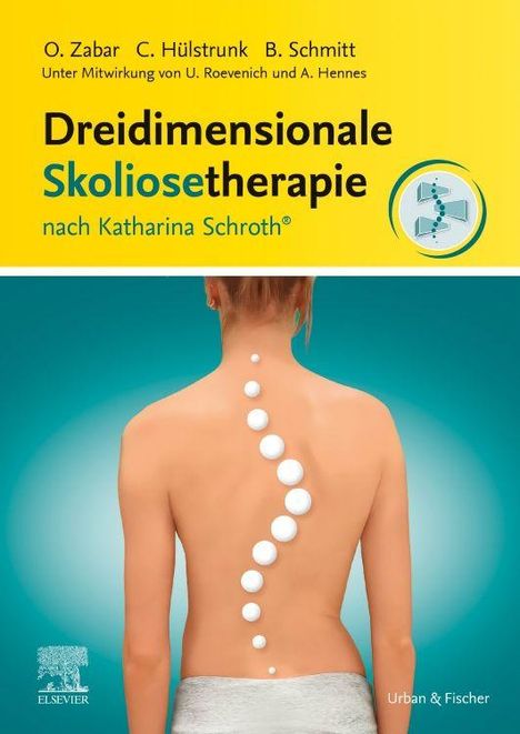 „Dreidimensionale Skoliosetherapie nach Katharina Schroth“. Eine weibliche Rückansicht mit Wirbelsäule.
