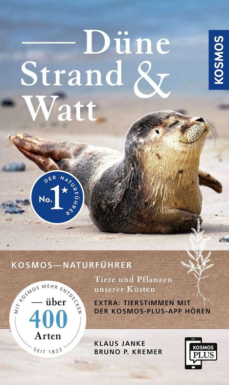 „Düne Strand & Watt“, „über 400 Arten“, „EXTRA: Tierstimmen“; Bild einer Robbe am Sandstrand.