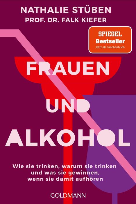 Cover von "Frauen und Alkohol" von Nathalie Stüben und Prof. Dr. Falk Kiefer. Roter Kelch auf lila Hintergrund.