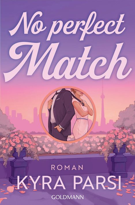 „No perfect Match“ in großen Buchstaben, darüber „Roman“ und unten „Kyra Parsi“. Illustration eines Paares in Hochzeitskleidung.
