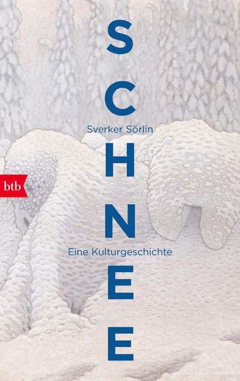Blauer Text: SCHNEE, Sverker Sörlin, Eine Kulturgeschichte. Hintergrund: Schneeberge, verschneite Landschaft.